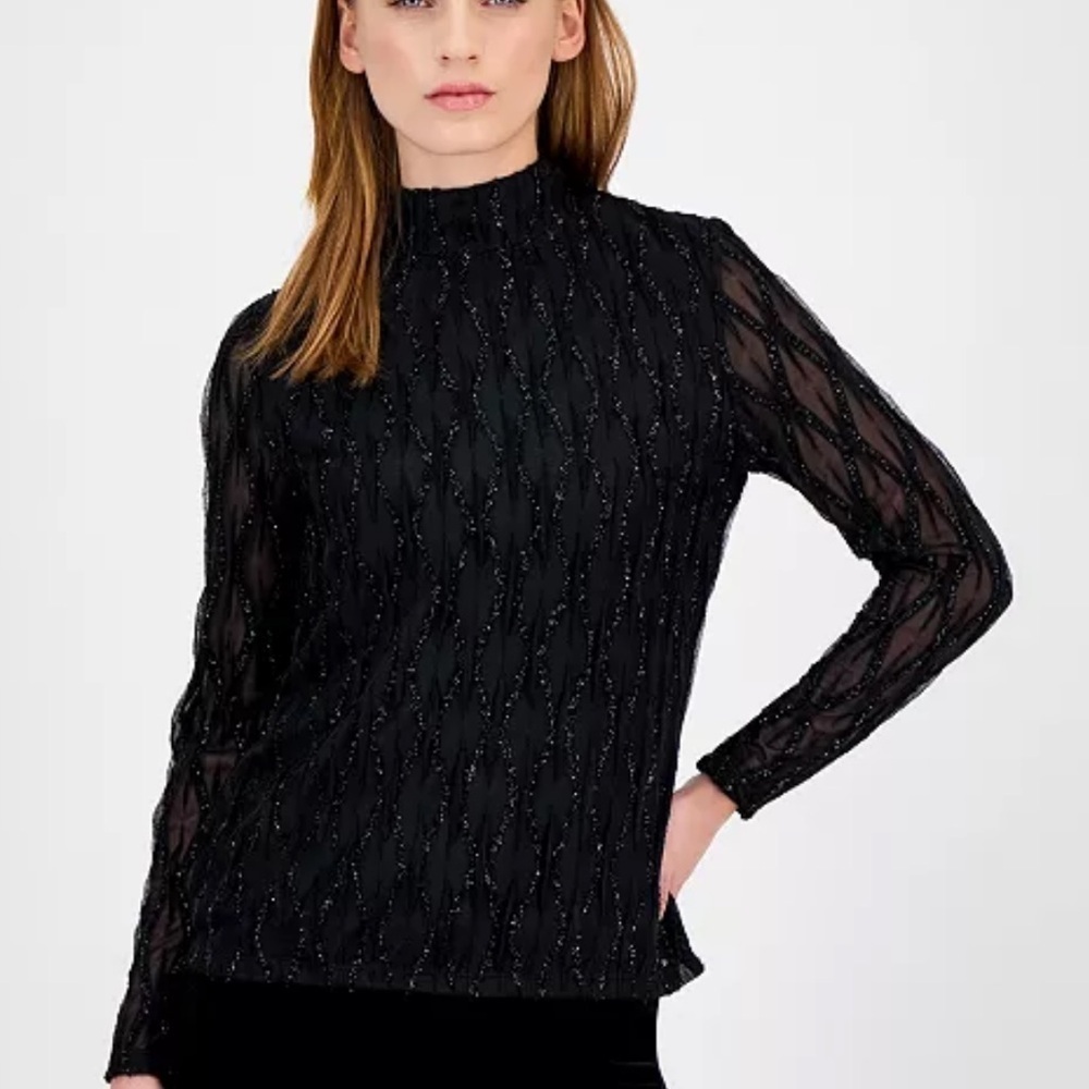 Anne Klein
Women's Glitter Long-Sleeve Mock-Neck Top